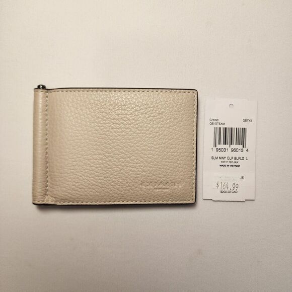 NWT COACH CH090 MEN Slim Money Clip Billfold Wallet in QB/ Steam - Picture 1 of 3